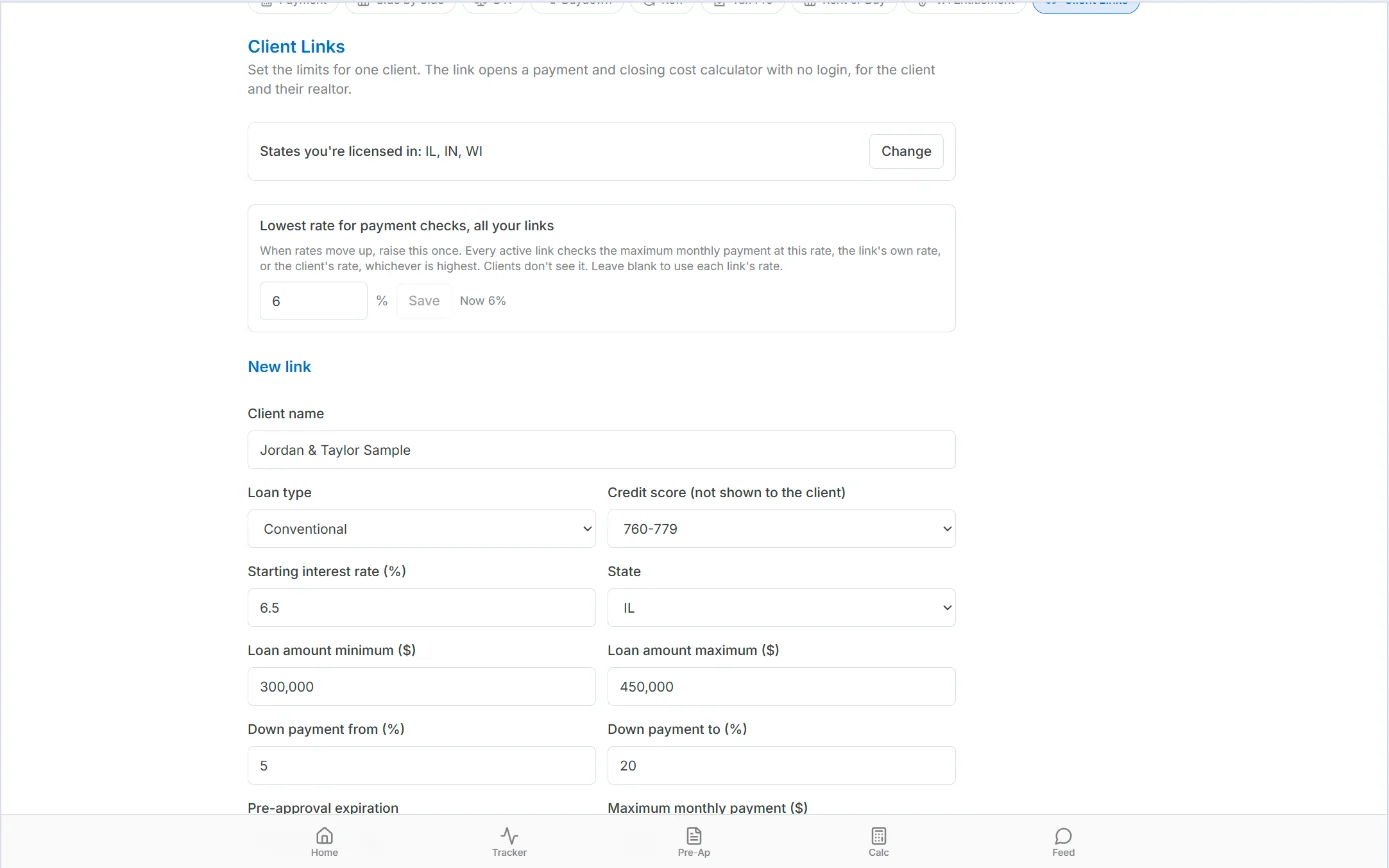 Setting the limits for a client link on desktop