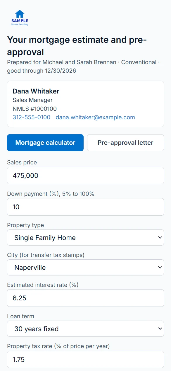 Client link payment calculator on a phone